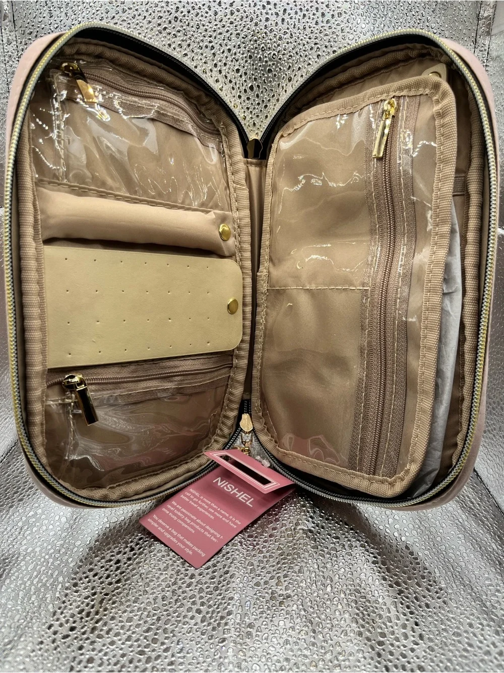 Nishel Quilted Travel Cosmetic Bag in Mauve